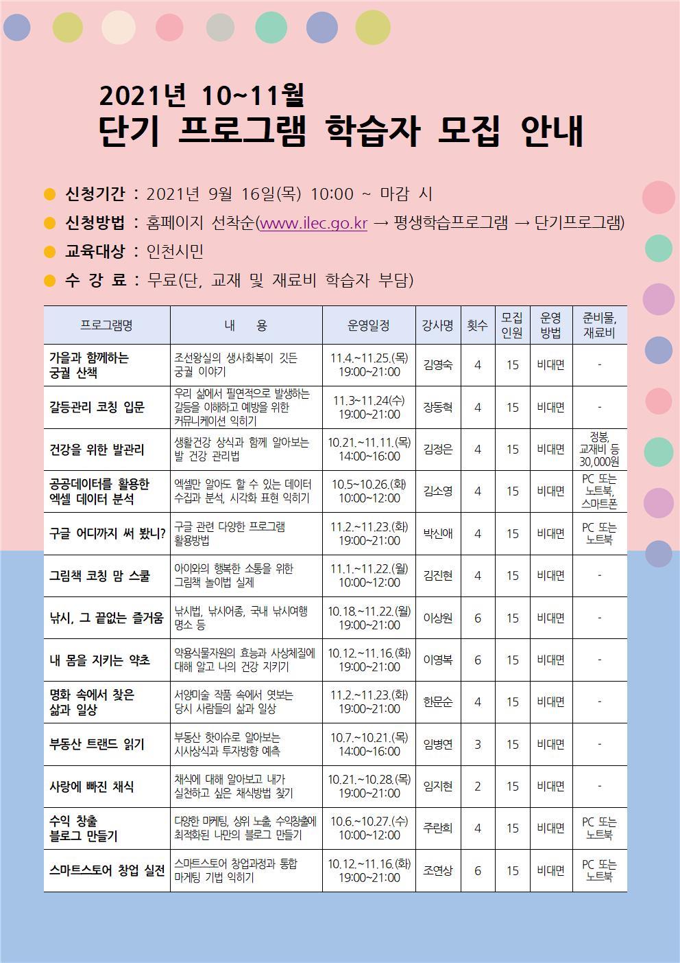 2021년 10~11월 단기 프로그램 학습자 모집의 1번째 이미지