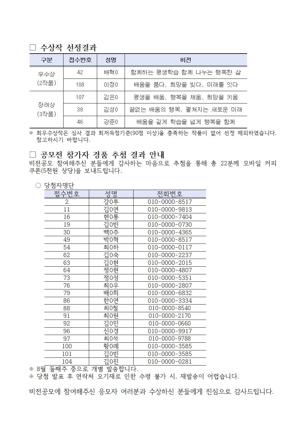 2022년 인천광역시교육청평생학습관 비전 공모 결과 알림의 1번째 이미지