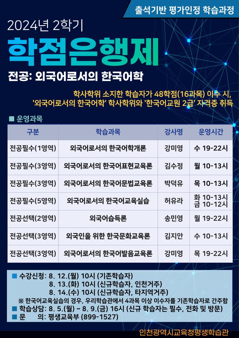 2024년 2학기 학점은행제(외국어로서의 한국어학) 학습자 모집의 1번째 이미지