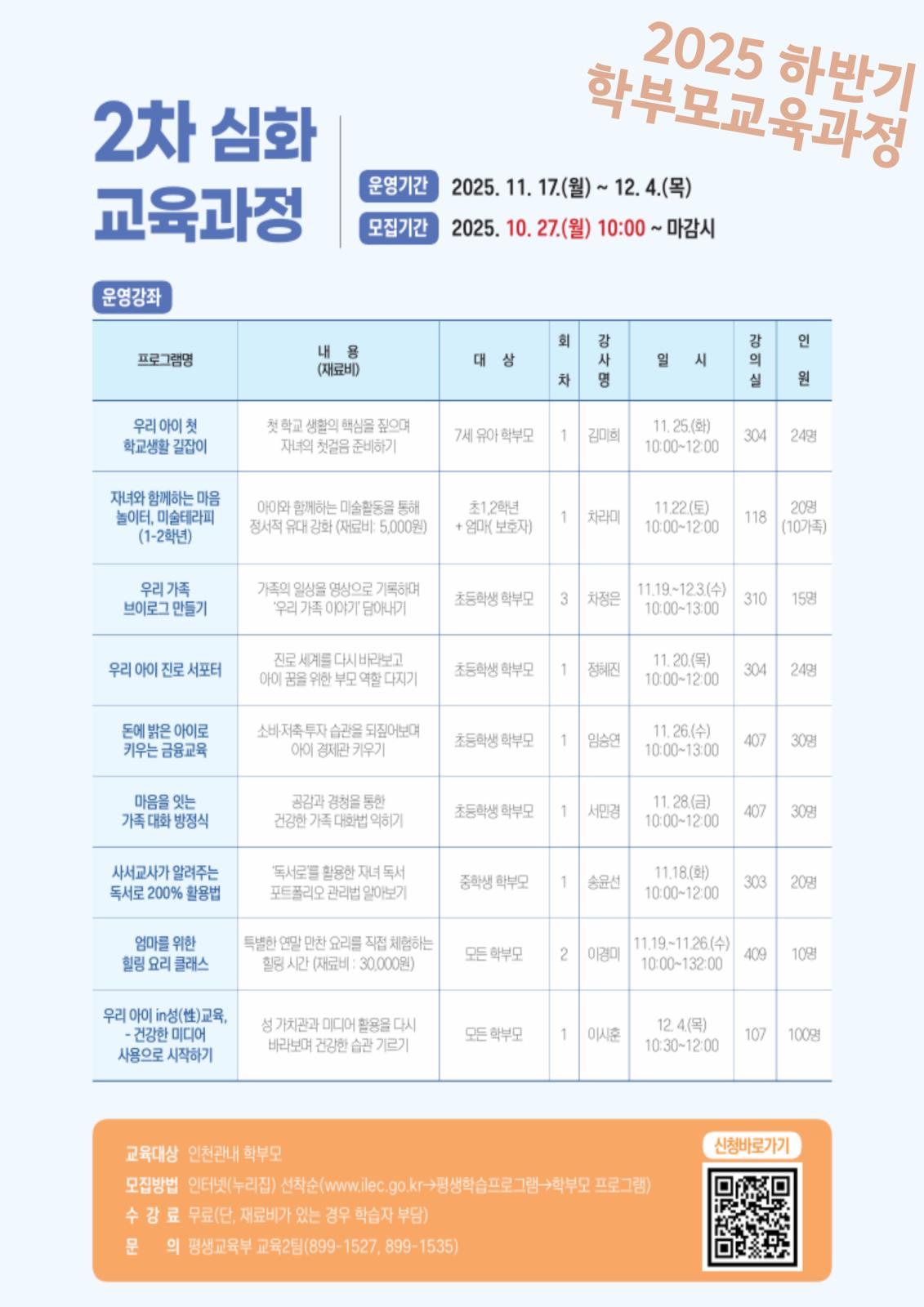 2025 하반기 학부모 심화교육과정 학습자 모집(2차)의 1번째 이미지