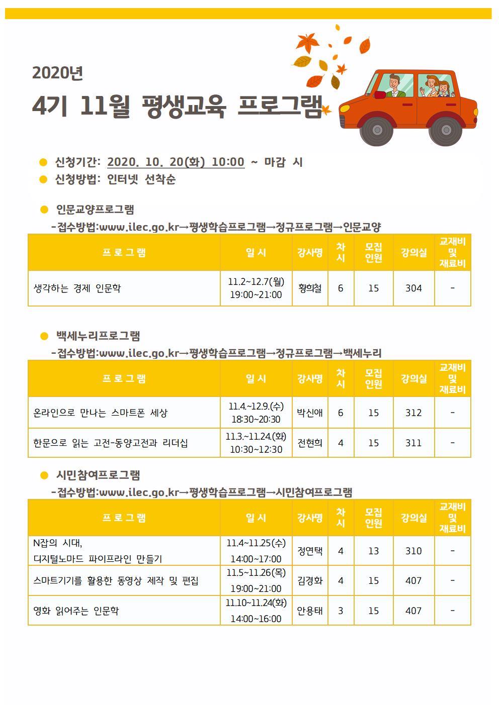 4기(11월) 평생교육 프로그램 운영의 1번째 이미지