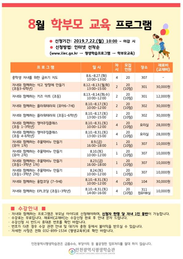 2019년 8월 학부모 교육 프로그램 안내의 1번째 이미지