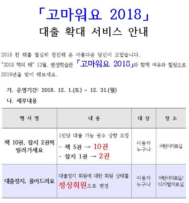 「고마워요 2018」 대출 확대 서비스 안내의 1번째 이미지