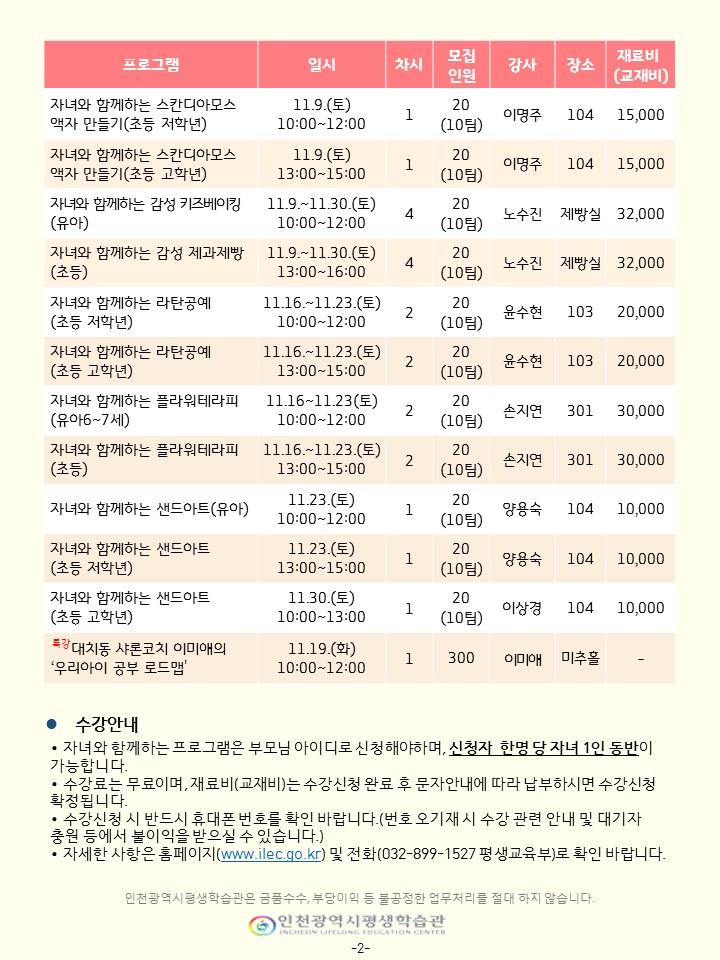 2019년 11월 학부모 프로그램 안내의 2번째 이미지